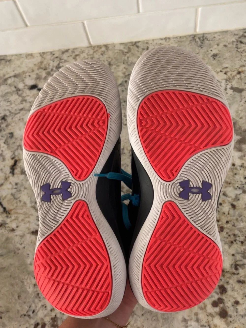 Women’s Black Athletic (basketball) Shoes with Bright Blue Laces & Coral detail